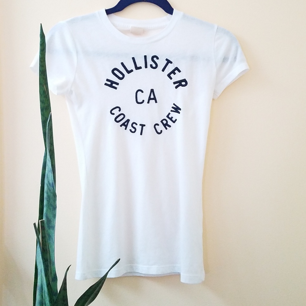EUC Hollister CA White Embroidered T Shirt Sheer